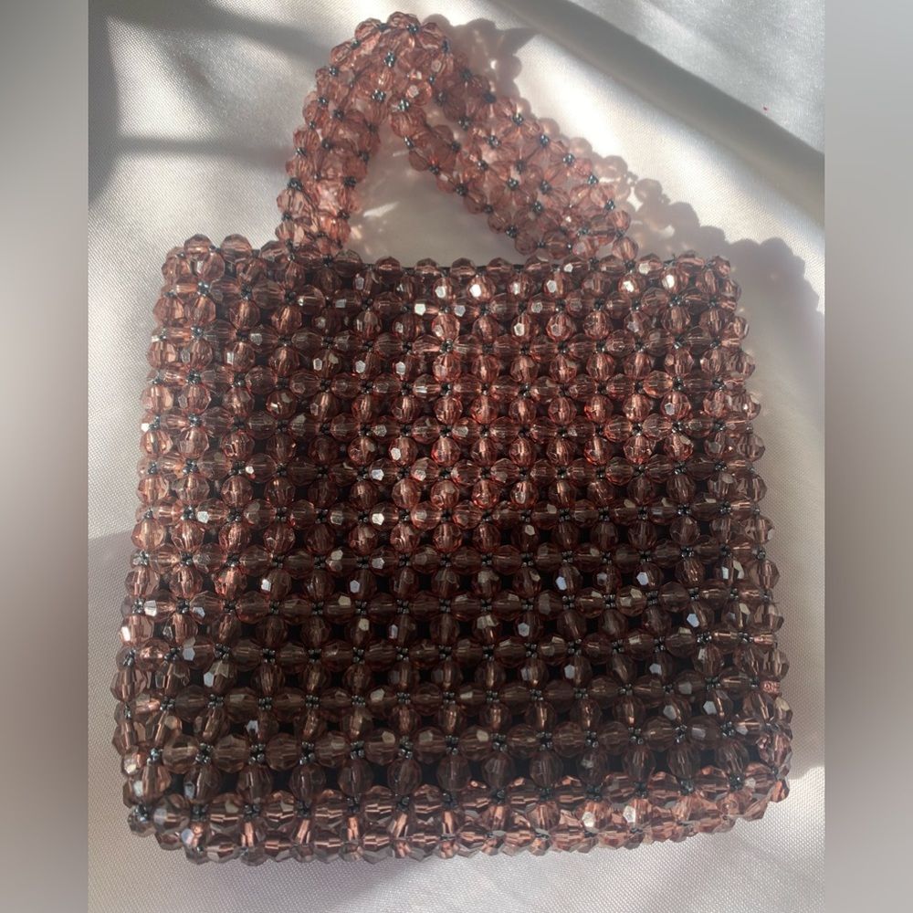 GAP Mini Bag Beads, Shiny Mauve Purple Jewel Tone EUC 5.5”x6” Vintage